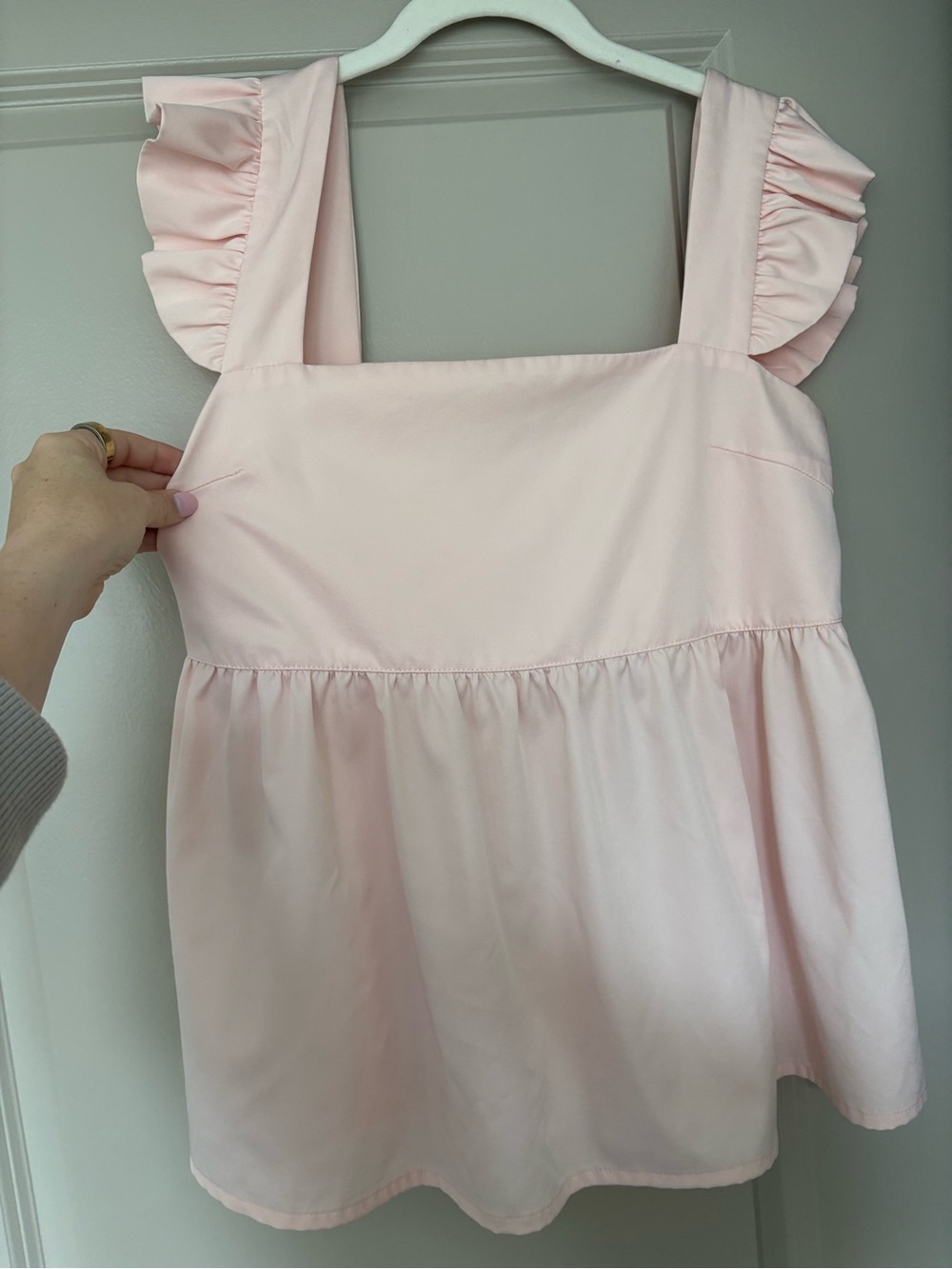 Ruffle Strap Square Neck Pink Women’s Top